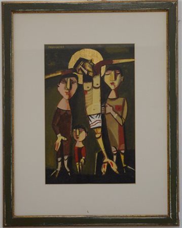 Remo Salvadori "Crocifissione" 
tecnica mista su cartone
cm 39x25
firmato in alt