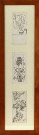 Luciano Francesconi Lotto composto da tre piccole vignette a penna su carta, mon