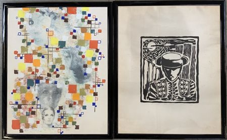 Ignoto lotto composto da una tecnica mista ed una litografia, sogetti e misure d