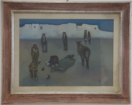 Roberto Naccari "Racconto di paese" 1973
olio su tela
cm 50x70
firmato in basso