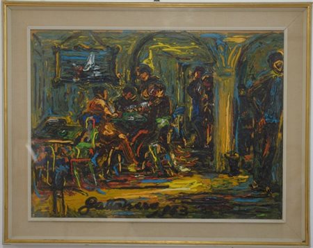 Ignoto "Gioco delle carte" 1963
olio su tavola
cm 59x80
firmato e datato in bass