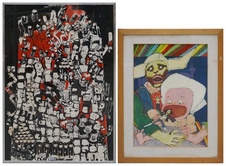 Lotto di due dipinti moderni di autori, soggetti, tecniche e misure diverse

un