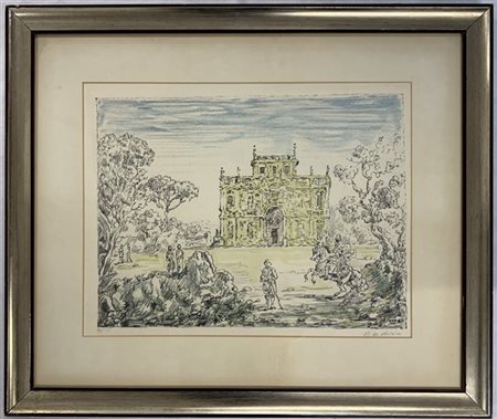 Giorgio de Chirico "Senza titolo" 
litografia a colori
cm 35x45
numerata 72/125