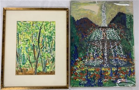 Lotto composto da due tecniche miste su carta raffiguranti rispettivamente un b