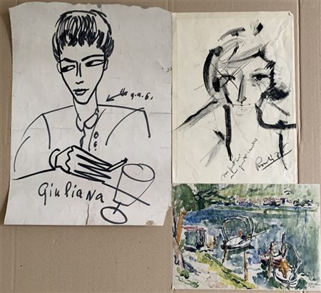 Lotto composto da un acquarello di Annemarie Oppenheim raffigurante una veduta