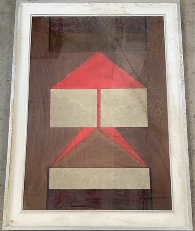 Firma indecifrata "Composizione verticale" 1976
tecnica mista su cartone telato