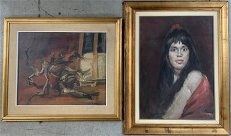 lotto composto da due dipinti ad olio su tela, di autori, misure e soggetti div