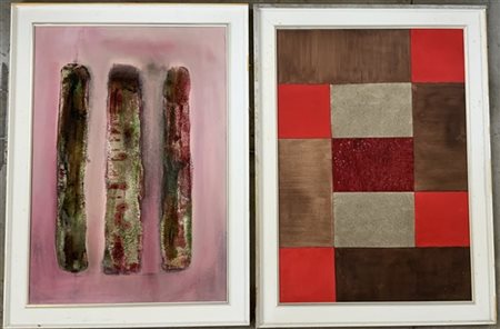 Firma indecifrata Lotto composto da due dipinti a tecnica mista su cartone telat