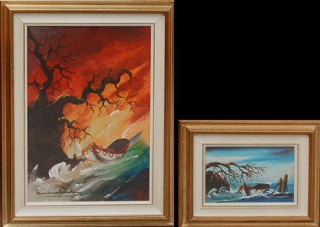 Romano Mussolini Lotto di due opere: "Senza titolo" olio su tela, cm 60x40, firm