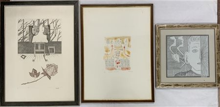 Lotto composto da due acqueforti di autori e misure diverse e una tecnica mista