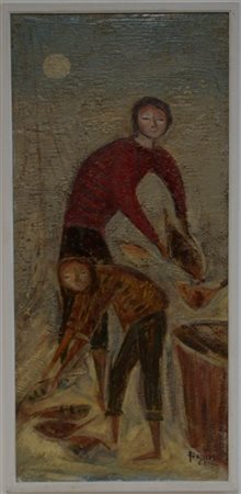 Firma indecifrata "Senza titolo" 1960
olio su compensato
cm 90x42
firmato e data