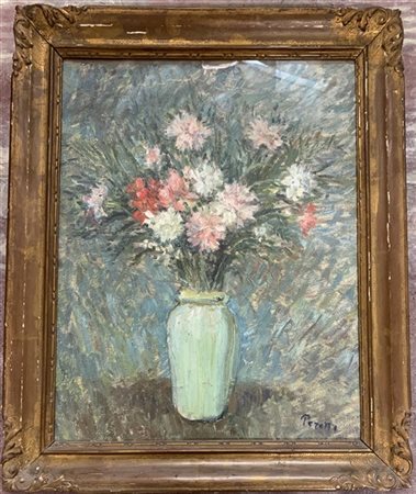 Firma indecifrata "Vaso di fiori" 
olio su cartone telato
cm 50x60
firmato e dat