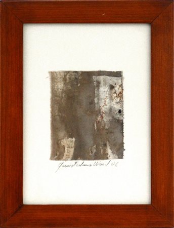 Firma indecifrata "Senza titolo" 2006
tenica mista su stoffa
cm 11,5x9
firmato e