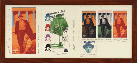 Ignoto quattro stampe a colori raffiguranti Joseph Beuys di misure diverse, mont