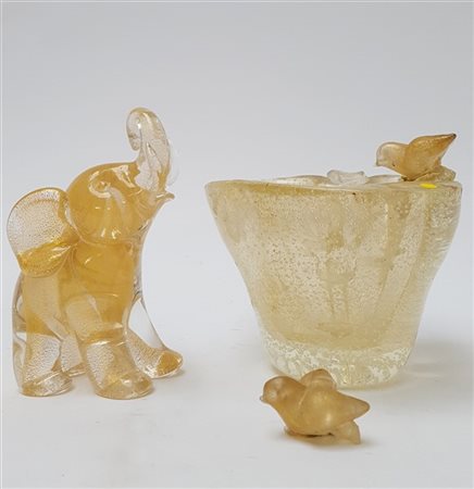 Manifattura di Murano Ciotola con uccellini in vetro trasparente incolore con in