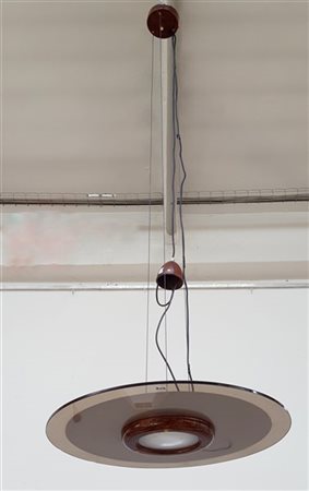 Lampada a sospensione con disco in vetro ametista parzialmente acidato, disco i