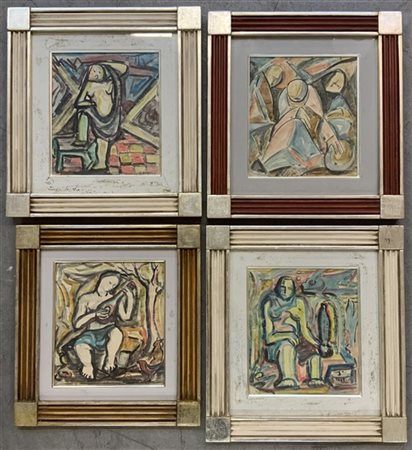 Augusto Magli Lotto di quattro dipinti ad acquerello su carta. Alcuni firmati "A