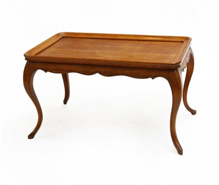 Tavolino da salotto con piano a vassoio con fasce e gambe mosse (cm 79x45,5x45,