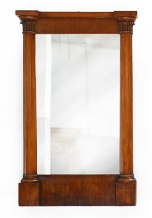 Cornice a specchio in legno con montanti a mezza colonna con capitelli tagliati