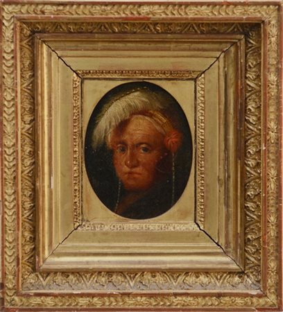 Ignoto "Ritratto di pellerossa" olio su tela (cm 18x14,5) In cornice in legno e