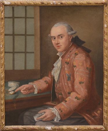 Ignoto "Ritratto di gentiluomo con orologio" olio su tela (cm 89x72,5) In corni