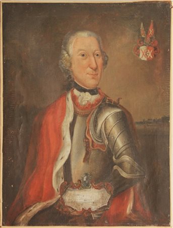 Scuola del secolo XVIII "Ritratto di nobile cavaliere con armatura" olio su tel