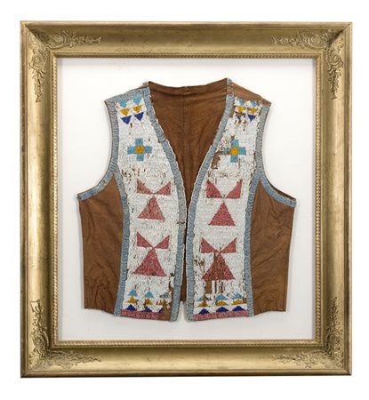 Maurizio Epifani "Gilet in pelle e perline" composizione in cornice dorata (cm