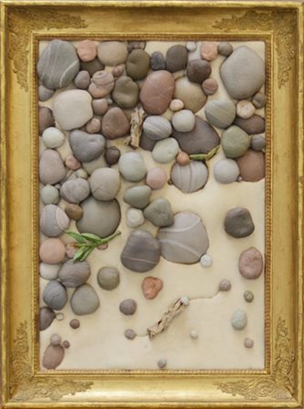 Maurizio Epifani "Sassi sulla spiaggia" composizione in cornice dorata (cm 88x6