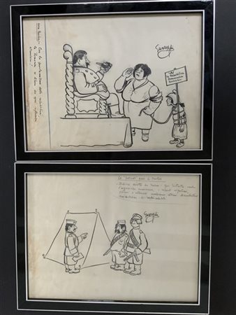 GUARESCHI Giovannino (1908-1968) 2 Disegni: "W la Repubblica democratica rumena