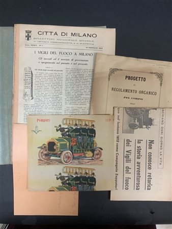 [MILANO - VIGILI DEL FUOCO E POMPIERI]. Serie di documenti che riguardano i ser