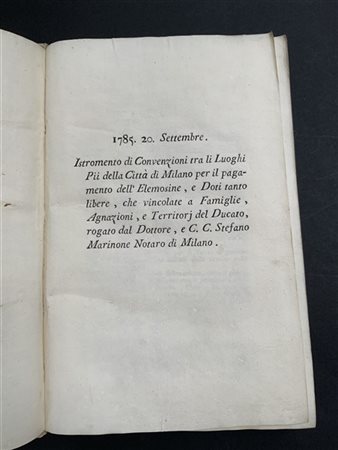 [MILANO] - Istromento di Convenzioni tra li Luoghi Pii della città di Milano. M