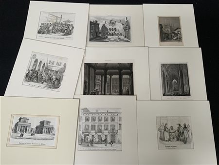 [MILANO] Lotto di 25 litografie e acquatinte del XIX secolo raffiguranti Milano