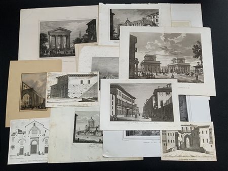 [MILANO] Raccolta di numerose stampe con vedute dei maggiori monumenti milanesi
