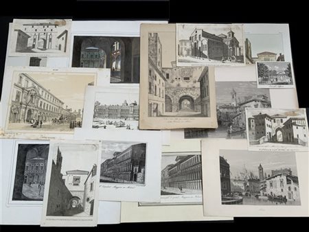 [MILANO] Raccolta di numerose stampe con vedute dei maggiori monumenti milanesi