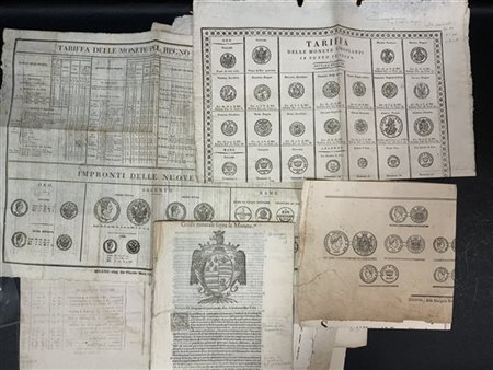 [MONETE] Una serie di documenti, tariffari e manifesti dedicati alle monete inc