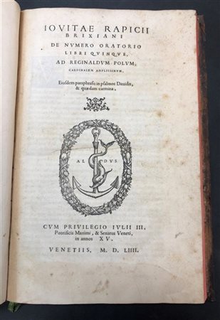 RAVIZZA, Giovita. De numero oratorio libri quinque. Venezia: Paolo Manuzio, 155