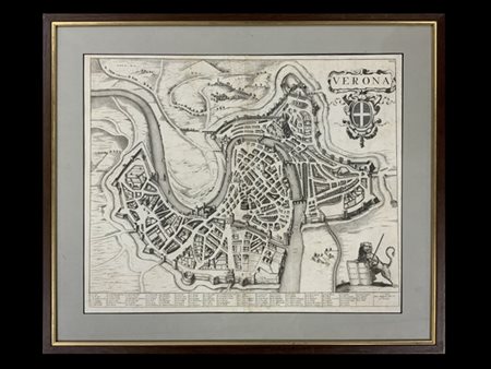 [VERONA] Mappa a volo d'uccello. Rutgert Alberts 1724]. (cm 42x52) lievi difett