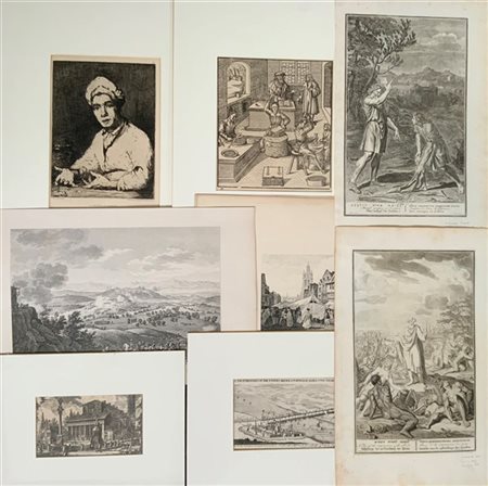 Lotto di 11 Litografie e xilografie del XVIII e XIX secolo. Misure varie in pas