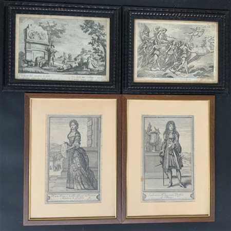 Lotto di 4 incisioni antiche in cornice