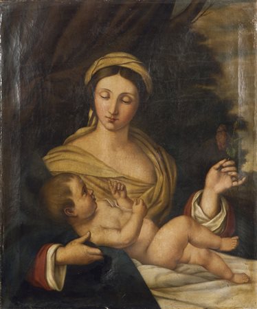 PITTORE ANONIMO DELL'800 - "Madonna con il Bambino" prima metà XIX secolo,...
