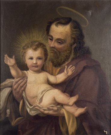 PITTORE ANONIMO - "San Giuseppe e il Bambino" XIX secolo, 65x54 olio su tela....