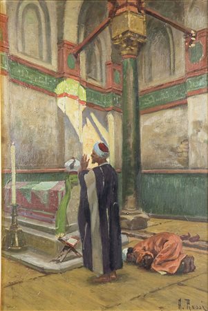 ROSSI ALBERTO (Torino 1858 - 1936) - "La preghiera", 42,5x30 olio su cartone....