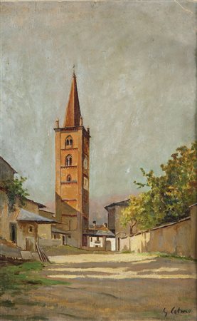 COLMO GIOVANNI (Torino 1867 – 1947) - "Veduta di paese", 46x30 olio su...