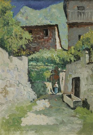 GHIVARELLO BENEDETTO (Torino 1882 – 1955) - "Figura nel vecchio borgo" 1943,...