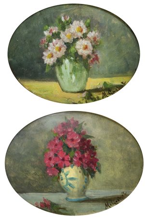 GACHET MARIO (Torino 1879 – 1981) - "Coppia di due ovali con vasi di fiori",...
