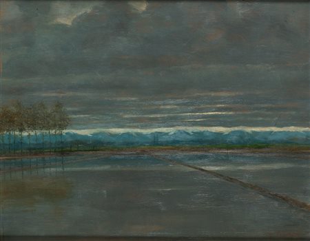 ARADA MARIO (Vercelli 1894 – 1974) - "Risaia in aprile", 40x50 olio su...