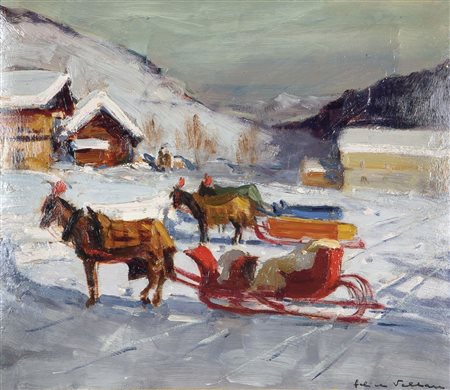 VELLAN FELICE (Torino 1889 – 1976) - "A St-Moritz Bad" primi anni '40, 31x36...
