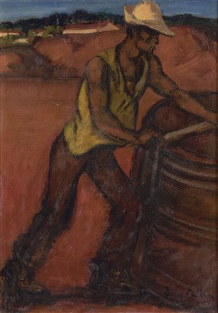 VELLAN FELICE (Torino 1889 – 1976) - "Caricatore di bauxite", 70x50 olio su...