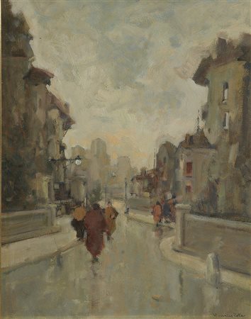 ZOLLA VENANZIO (GB 1880 - 1961 Torino) - "Dopo la pioggia", 50x40 olio su...