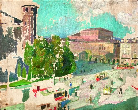 ALCIATI EVANGELINA (Torino 1883 – 1959) - "Piazza Castello", 35x42 olio su...